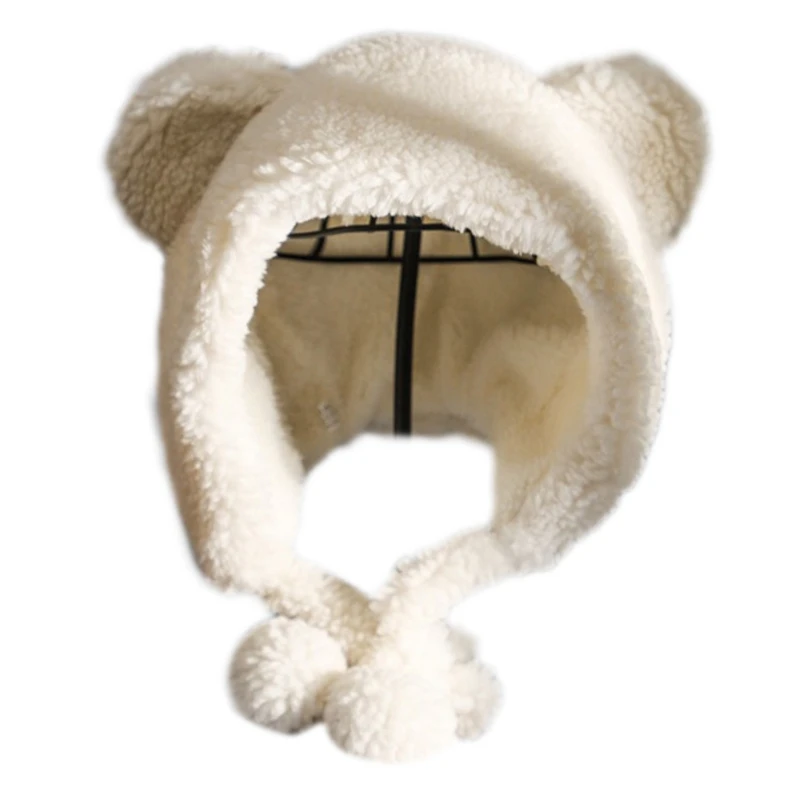 

Women Faux Fleece Fuzzy Plush Winter Beanie Hat Ski Cap Ear Flaps Pompoms Cold Weather Snow Ski Cute Bear Ears Earmuff 066C