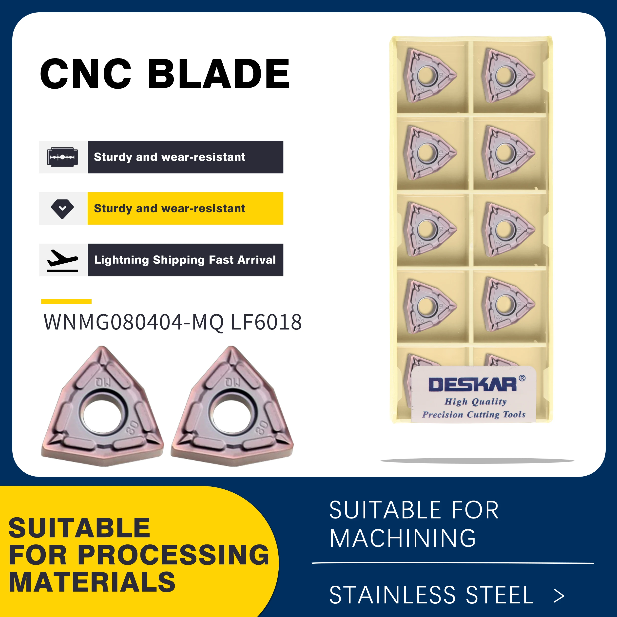 

10pcs WNMG080404 HA MA MQ JMS LF6018 WNMG080408 HA MA MQ JMS LF6018 CNC Lathe Turning Tool Carbide Insert Stainless Steel Tool