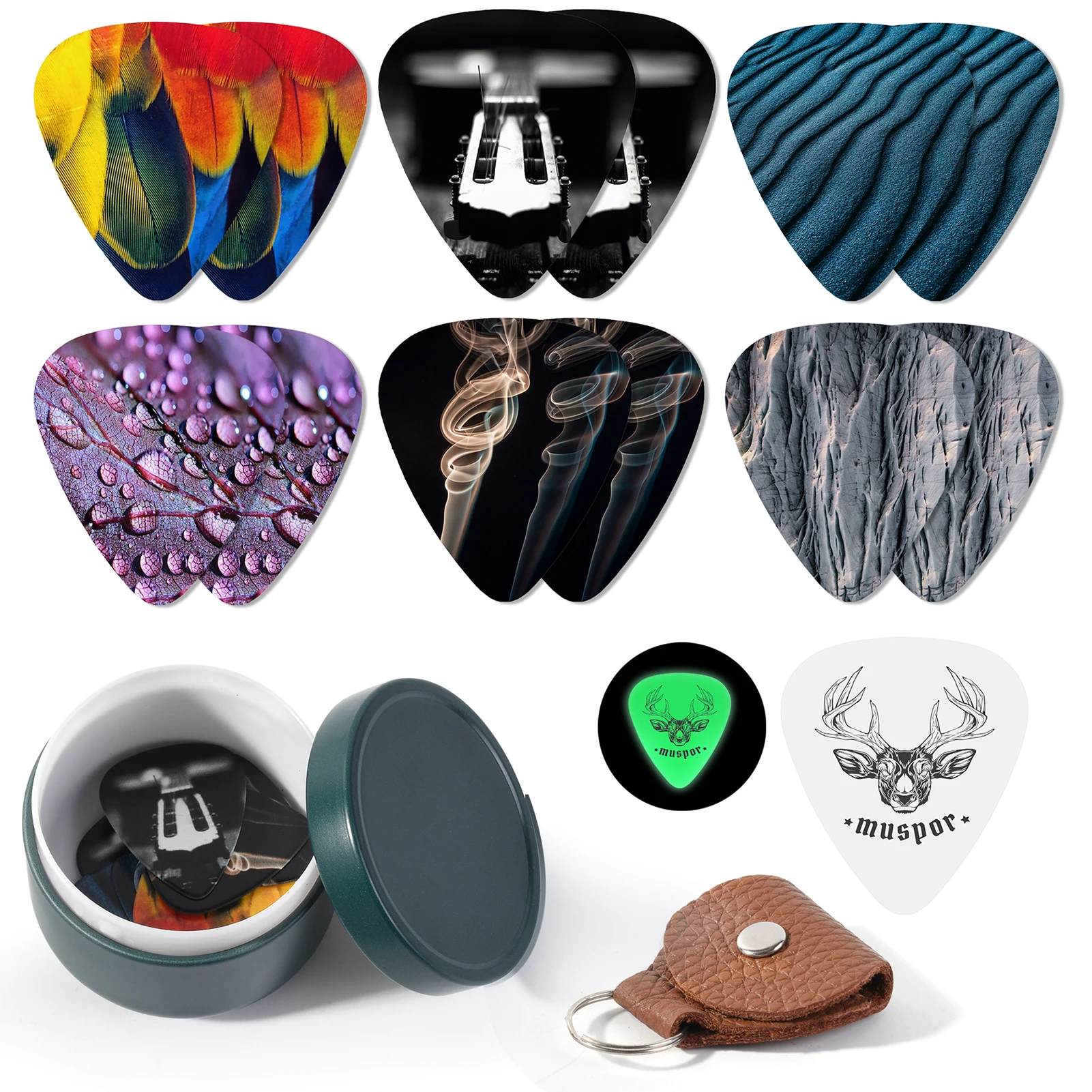 

3pcs Celluloid Guitar Picks 0.71mm Colorful Painting Picks with Iron Box Storage Musical Instrument Accessory for Bass Guitar