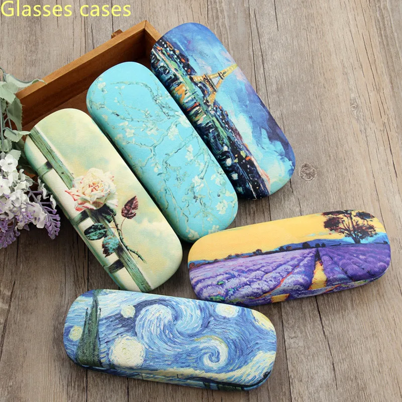 

Oil Painting Glasses Case Box Women Hard Reading Glasses Case Retro Unisex Floral Print Eyewear Bags
