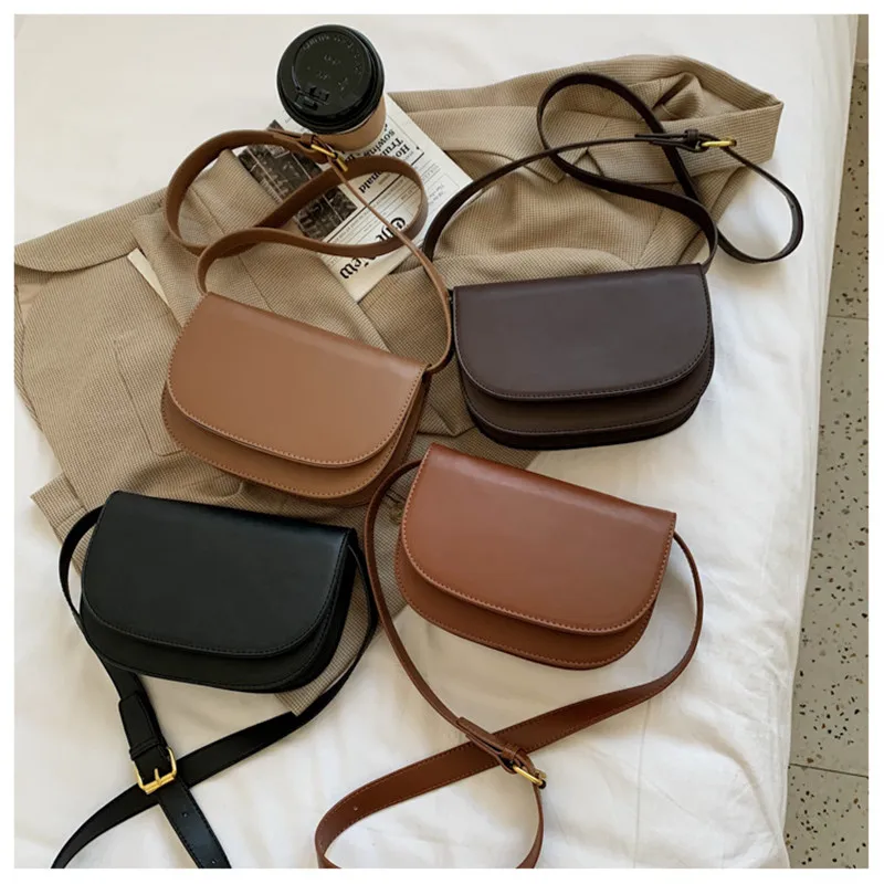 Winter Small PU Leather Crossbody Bags for Women Fashion Ladies Handbags Purses  Simple High Grade Retro Saddle Bag Shoulder