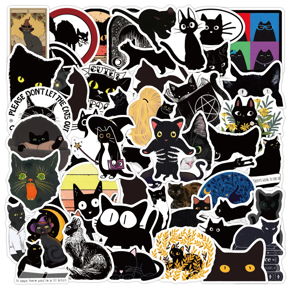 

Stickers Kids Toys Aesthetic Stationery Cartoon Black Cat Sticker Decals Notebooks Laptop Motorcycle Helmet Planner Car Bicycle