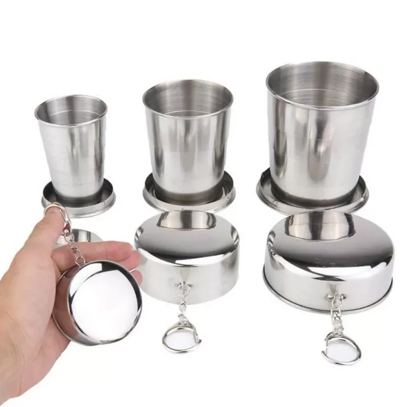 

NEW2023 Stainless Steel Folding Cup With Keychain Portable Retractable Telescopic Collapsible Cups Outdoor Water Drink Cup