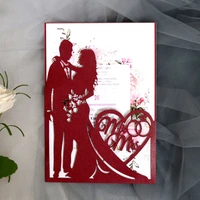 100 pieceslot customized print burgundy bride groom wedding invitation card laser cut mr mrs love heart greeting card ic155