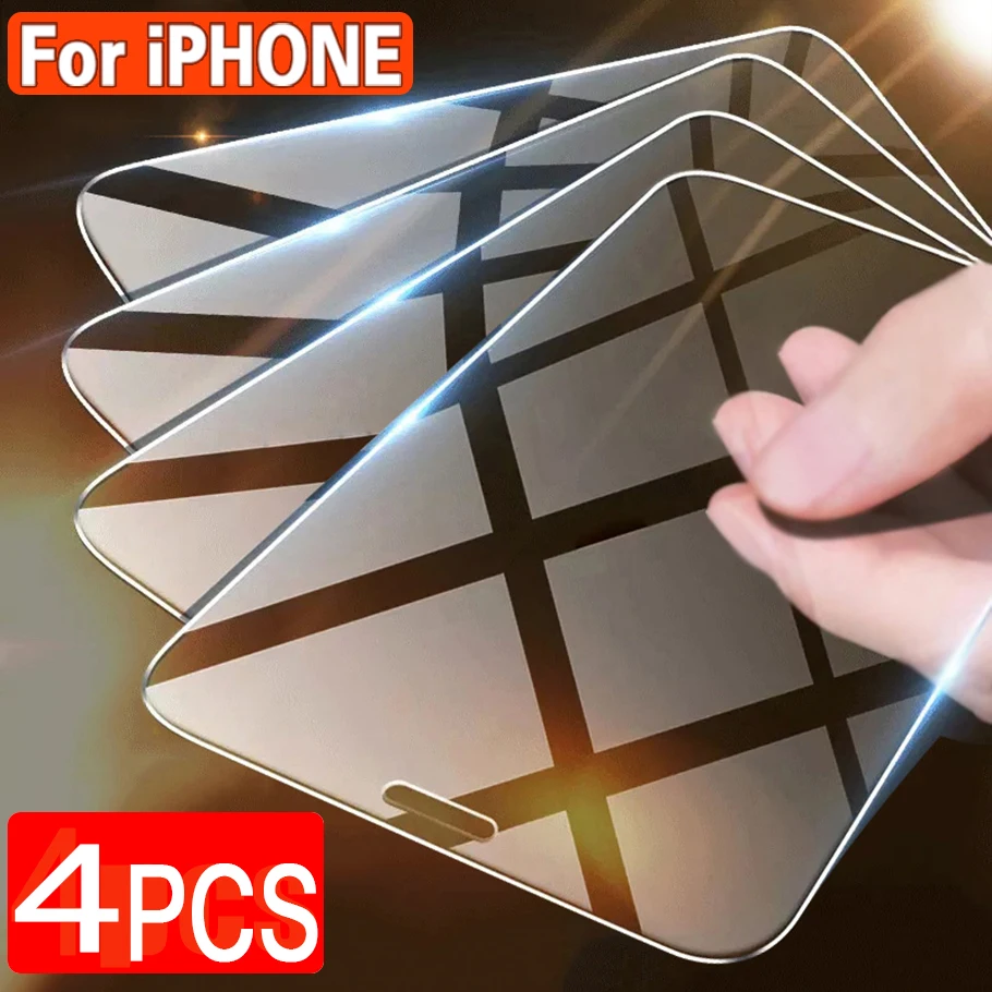 4 шт. закаленное стекло для iPhone 13 12 Mini 11Pro XR X XS Max Защита экрана 14 Pro 8 7 6S Plus SE 2020 |
