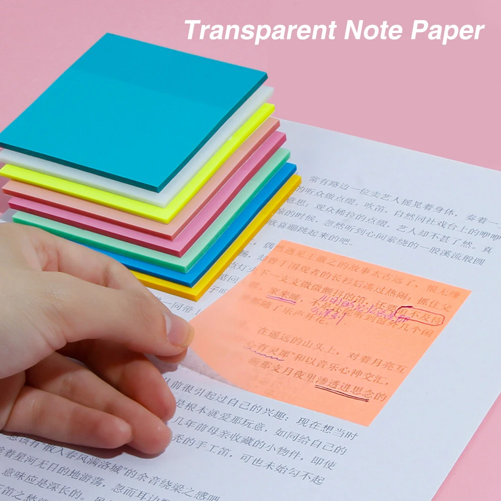 

500sheets Waterproof PET Portable Self Adhesive Stationery Student Memo Daily 10 Colors DIY Transparent Note Paper Square