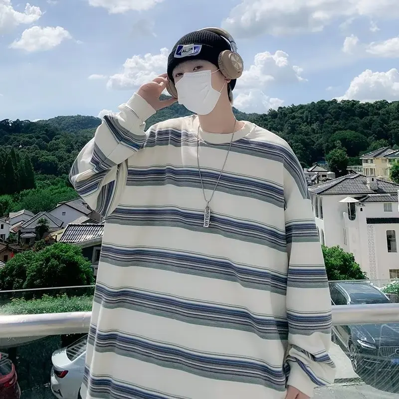 Весенне-осенняя тонкая толстовка с круглым вырезом мужская модная футболка в