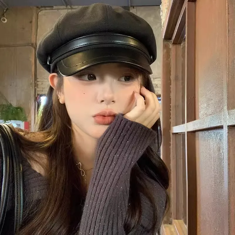 Осенне-зимняя восьмиугольная шапка женская панама теплый берет с язычком утки