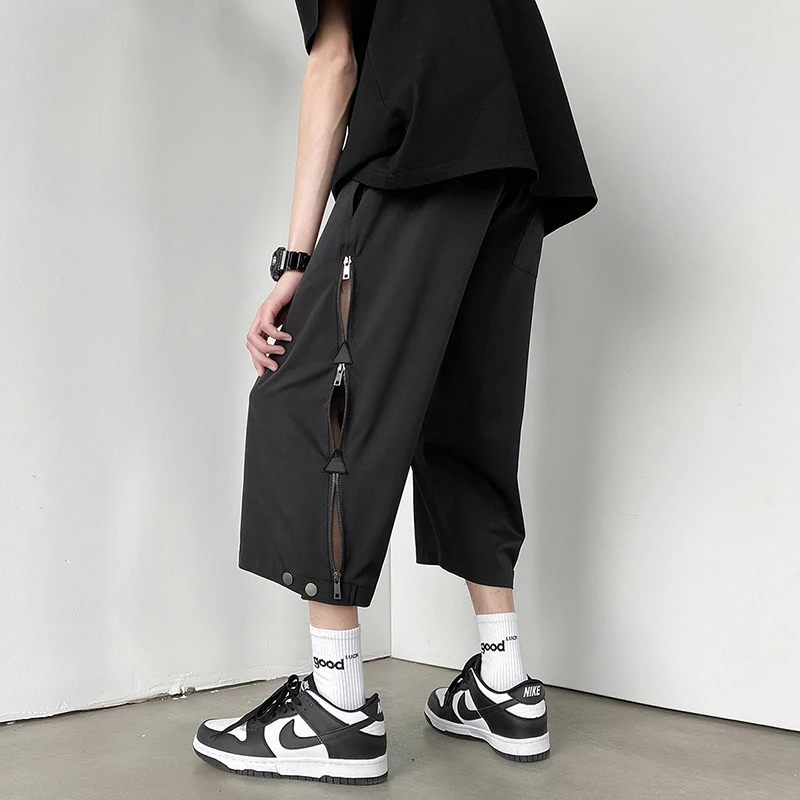 

LAPPSTER-Youth Zipper Cropped Trousers 2023 Summer Men Baggy Korean Fashions Streetwear Joggers Designer Wide Leg Sweatpants