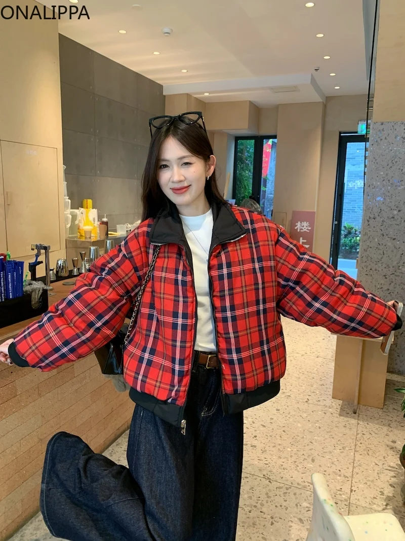 Женское Стеганое пальто Onalippa красное двухстороннее свободное зимнее с высоким