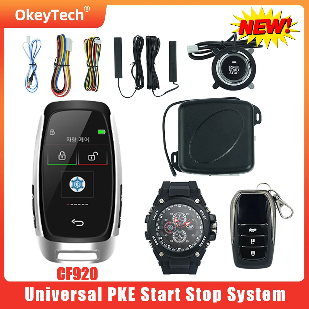 

OkeyTech 433Mhz PKE Auto Start Stop System with CF920 LCD Key Smart Watch Control Keyless Entry Engine Car Alarm Anti-theft