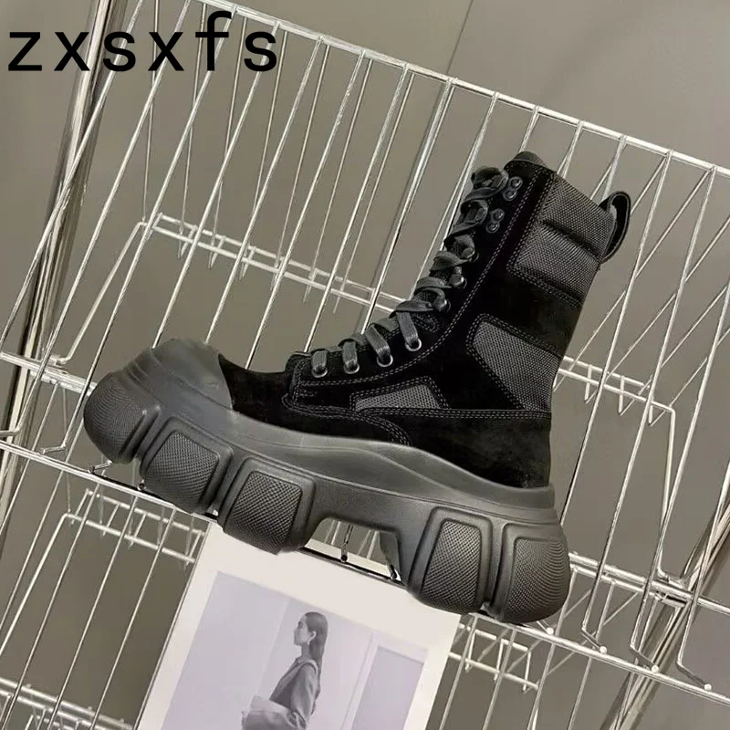 

Сапоги Челси женские на толстой подошве, приталенные короткие сапоги, модная дымовая обувь средней длины, унисекс, 2023