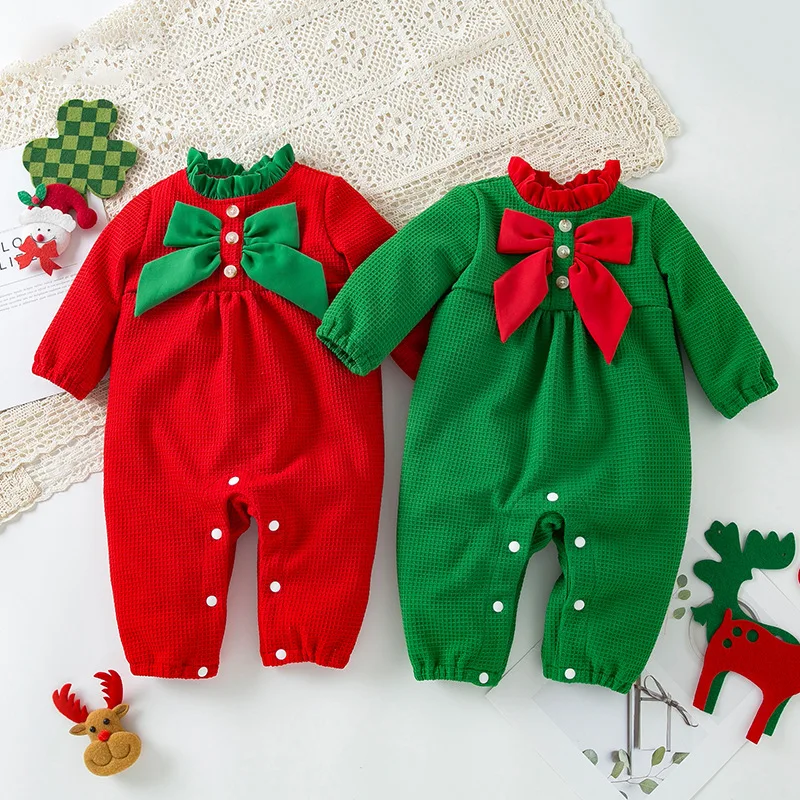 

Детский красный зеленый Боди с длинным рукавом Рождественский комбинезон Детский комбинезон для рождественской фотосессии новорожденный реквизит для фотосъемки