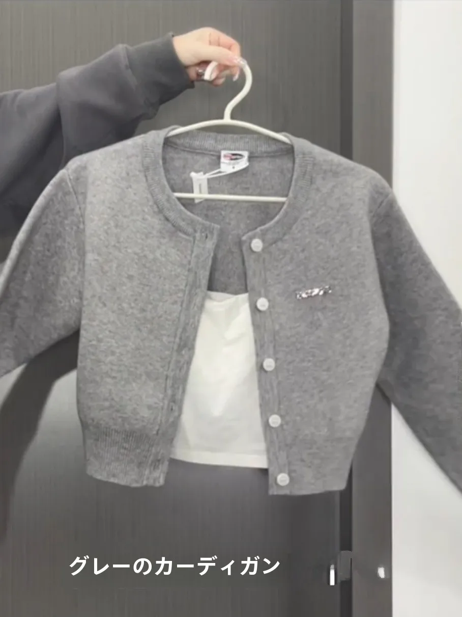 Серый свитер вязаный кардиган женский весенне-осенний 2024 новинка маленький