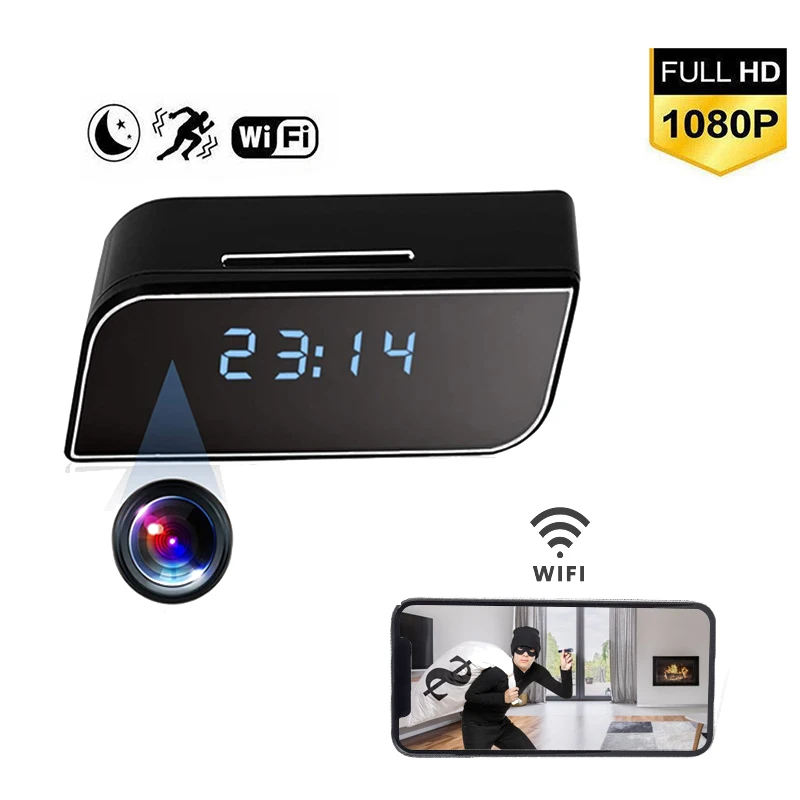 

1080P WIFI Mini Camera Time Alarm Wireless Nanny Clock P2P IP Security Night Vision Motion Detection Home Secret Hidden TF Card