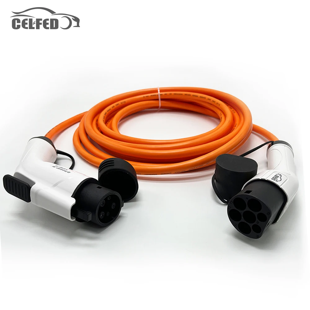 

1 Phase 3KW 250V 16A 5M Portable EV Charger Cable Color Orange Black Yellow Type2 To Type1 Or IEC 62196-2 And Tote Bag