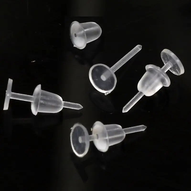 

100 Kits Clear Plastic Earrings Earring Findings Earring Retainers Invisible