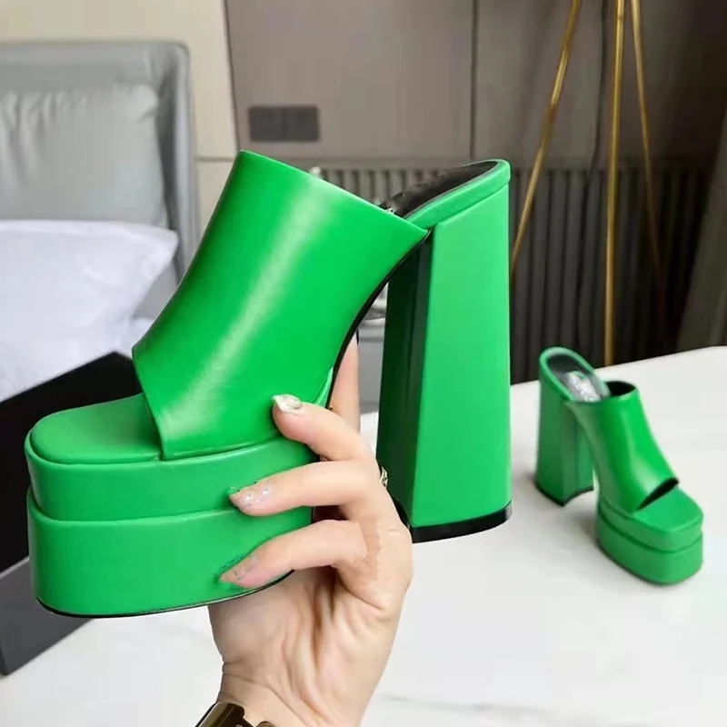 Summer Square Toe Women Sandals PU Leather Ladies Peep Party Super High Heel Platform Female Pumps 2022 Fashion Shoes New |