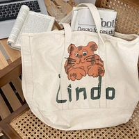 women cartoon animal print all match canvas bag large capacity tote ins little tiger shoulder bag ladies handbag shopping bag