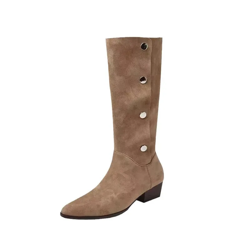 Женские кожаные сапоги Резиновые на среднем каблуке-копыте из искусственной