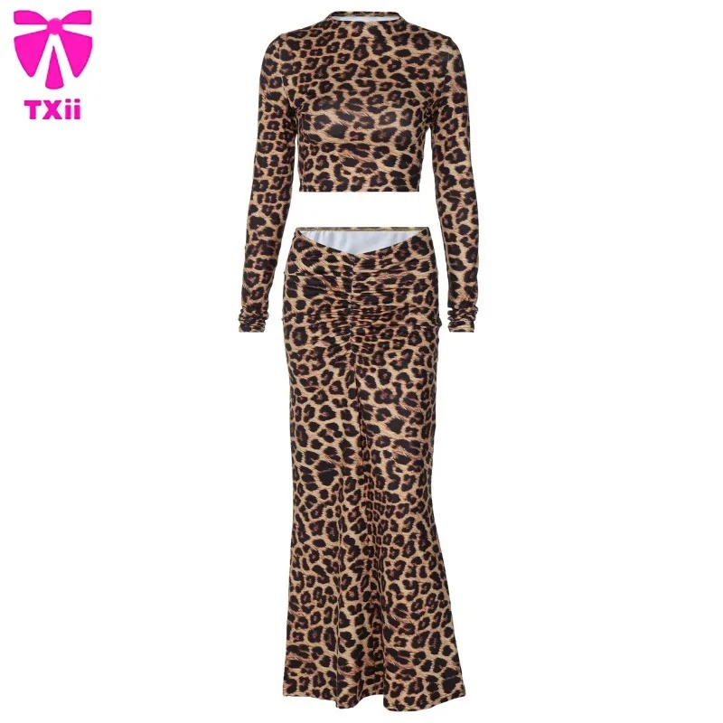 Весна/Лето 2022 женский комплект из двух предметов с леопардовым узором футболка