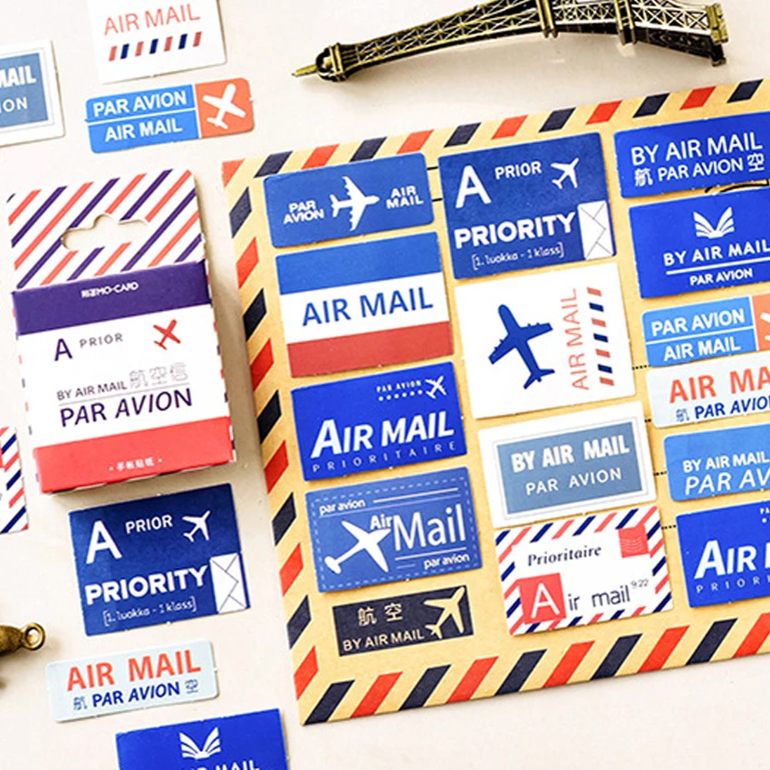 

45PCS/pack Cute Air Mail Retro Air Letter Diary Sticker Planner Scrapbooking Sticky Stationery School Supplies