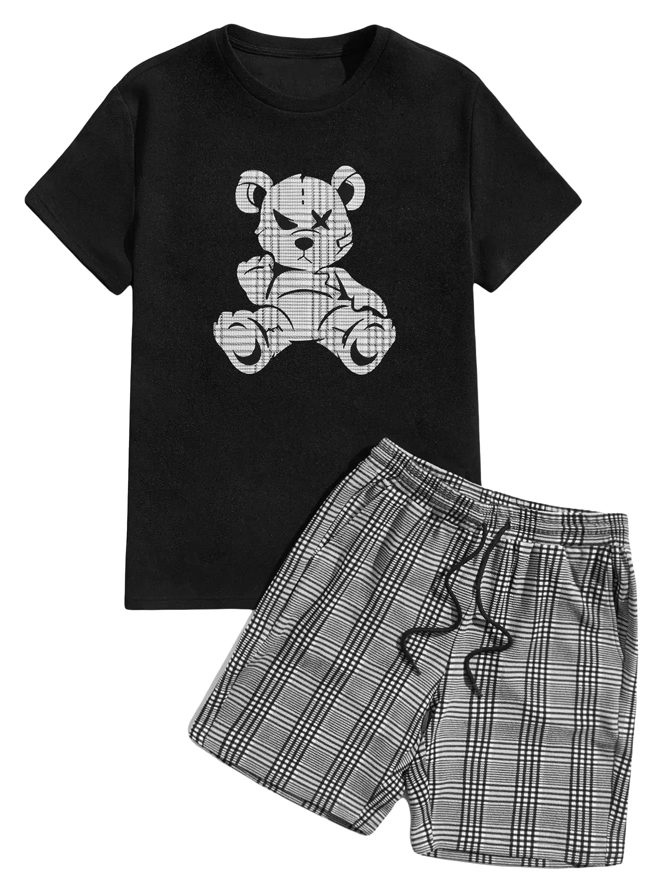 Luxury Men's Summer Sportswear T-shirt Shorts 2-piece Retro Set Fashion Clothing Set Street Wear Bear Pattern 3D Printing Style