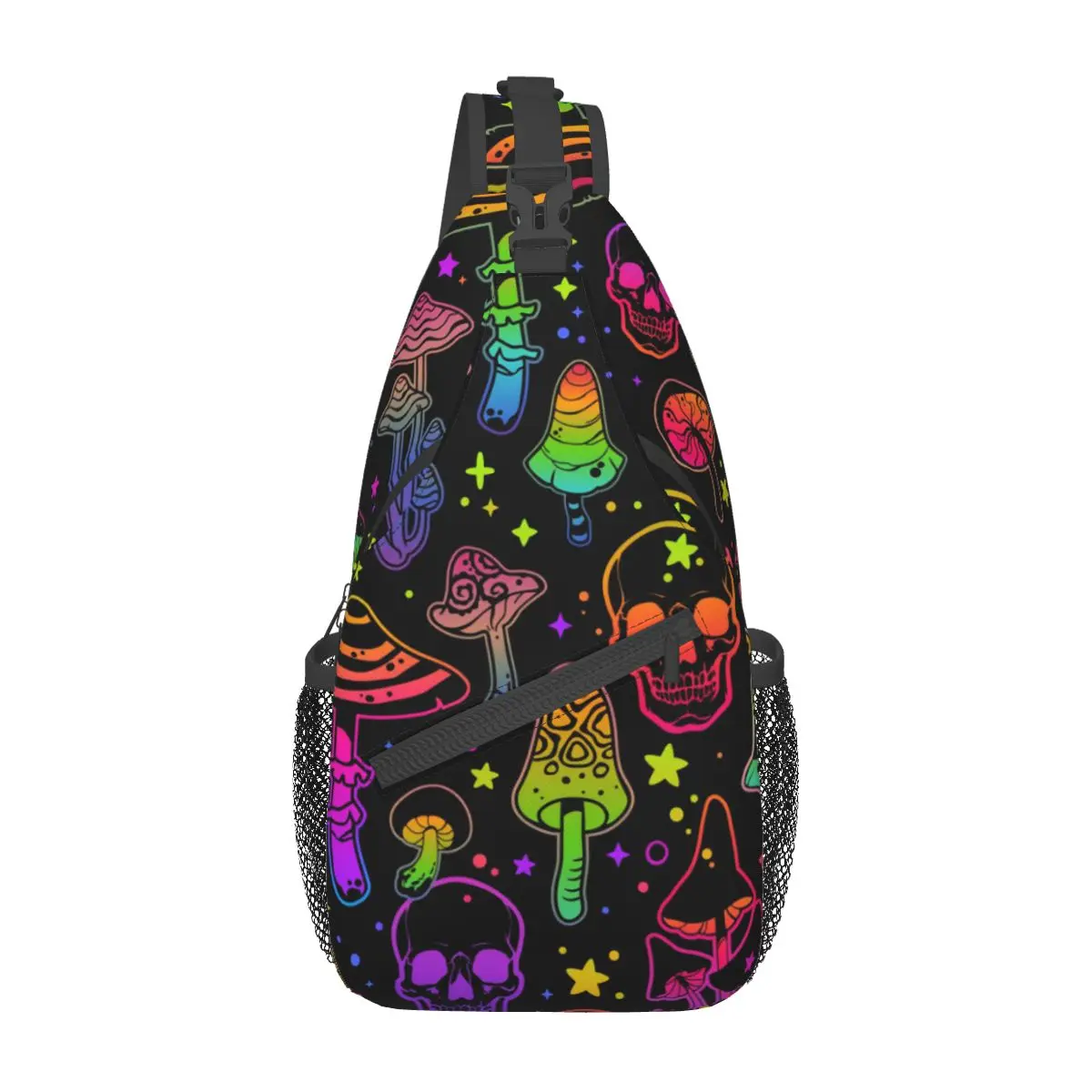 

Men's Sling Pack Chest Shoulder Crossbody Bag Women Bright Poisonous Mushrooms And Skulls Biker Satchel Handbag Phone Bag
