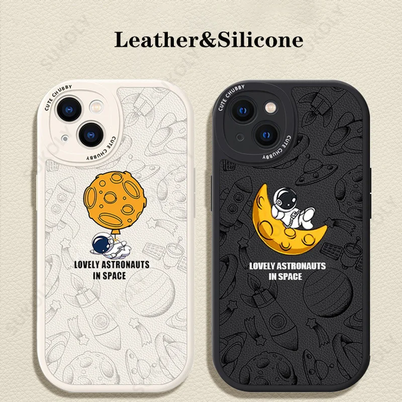 

Роскошный кожаный чехол для iPhone 13, 11, 12 Pro, Max, X, XS, XR, 7, 8 Plus, SE 2022, Защитная силиконовая Мягкая задняя крышка для объектива астронавта