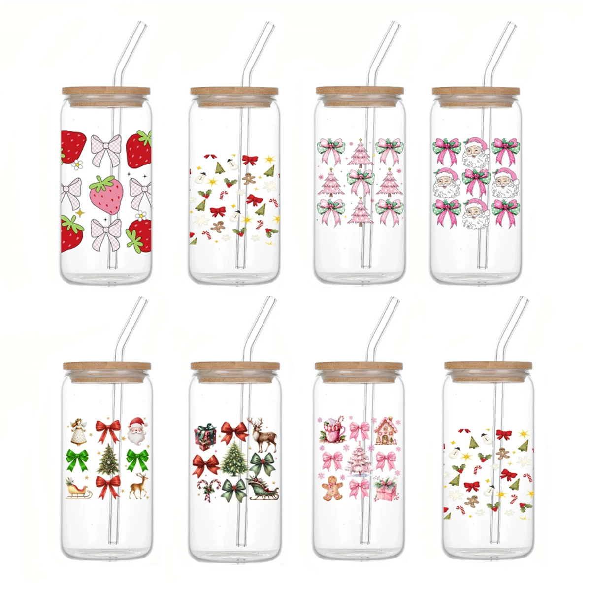 1 шт. 3d 360 ° стеклянная чашка с рисунком крышкой и соломинкой Рождественская