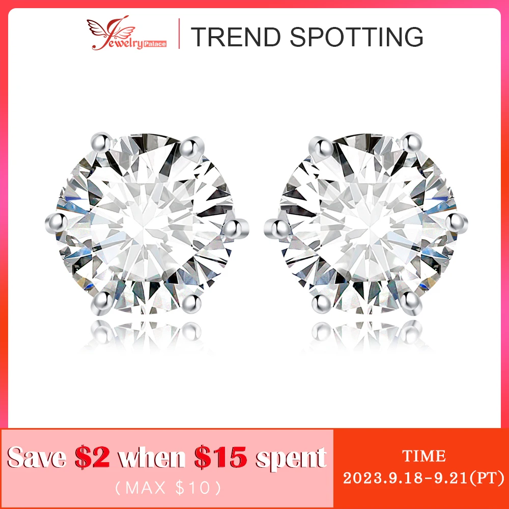 JewelryPalace Moissanite D Color Total 0.6ct 1ct 2ct 3ct 4ct 6ct S925 Sterling Silver Stud Earrings for Woman