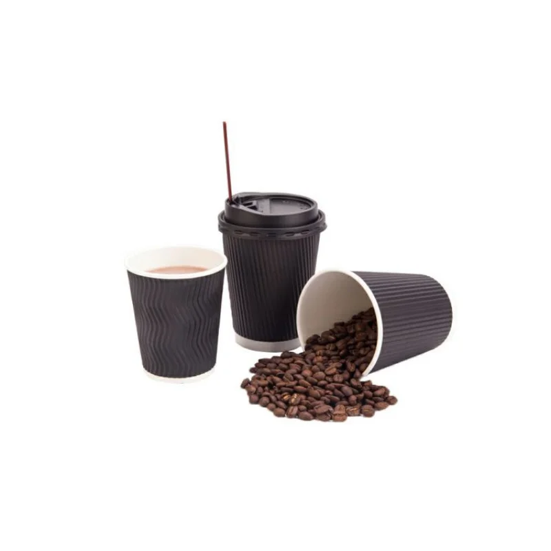 

Take Out Hot Coffee Drinks Kraft Double Wall Ripple Paper Cups with Lid Wholesale Custom 6oz 8oz 12oz 16oz Food Pulp Moulding