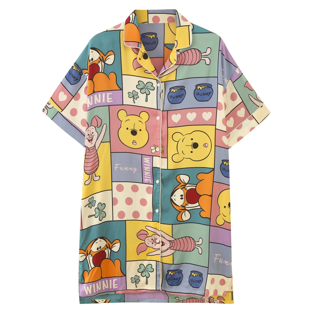 

Disney Winnie the Pooh Women's Night Dress Pajamas Silky Short-sleeve Sleepwear Summer Home Suit Nightwear can be wear outside