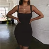 2022 Square Neck Sleeveless Shoulder Bodycon Mini Dress Basic Women Summer Black Backless Party Sexy Yellow Clubwear Dresses 2