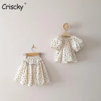 criscky 2022 summer baby girls puff sleeve shirts heart print o neck korean style tops toddlers kids chic blouses