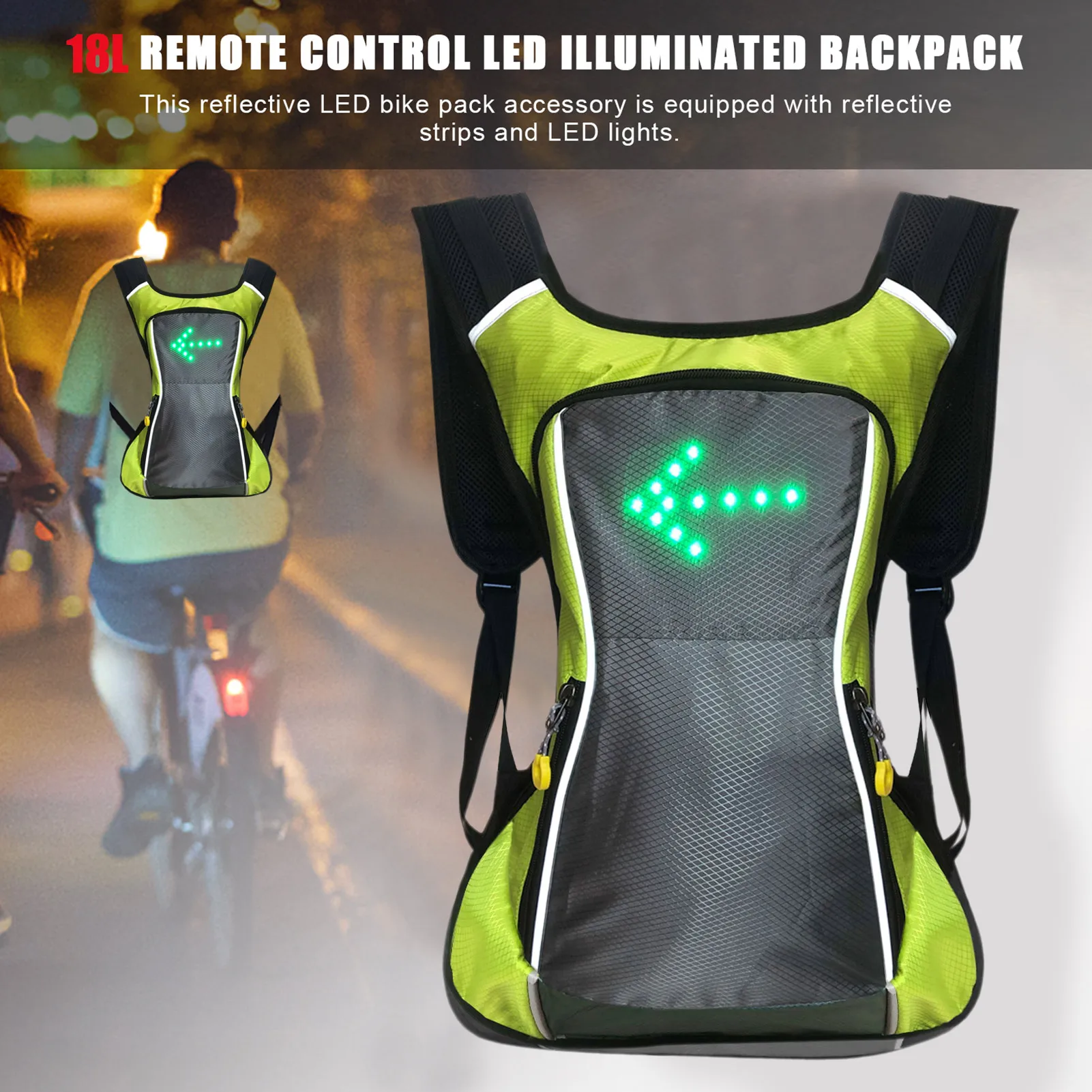 

LED Turn Signal Bike Pack Accessory LED Glowing Reflective Backpack Reflective Bag Pack For Outdoor Safety Night Bicycle Bike