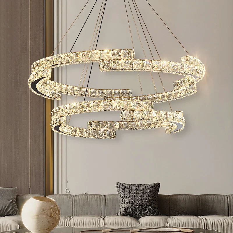 

Luxury Crystal Chandelier Modern Living Room Rings Lamp Bedroom Chrome Hanging Light Fixtures Oval Kitchen Runway Design Lustre