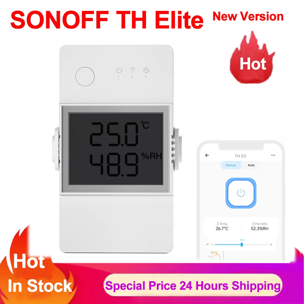 

Смарт-переключатель SONOFF TH Elite, 16 А, 20 А, Wi-Fi, с ЖК-экраном