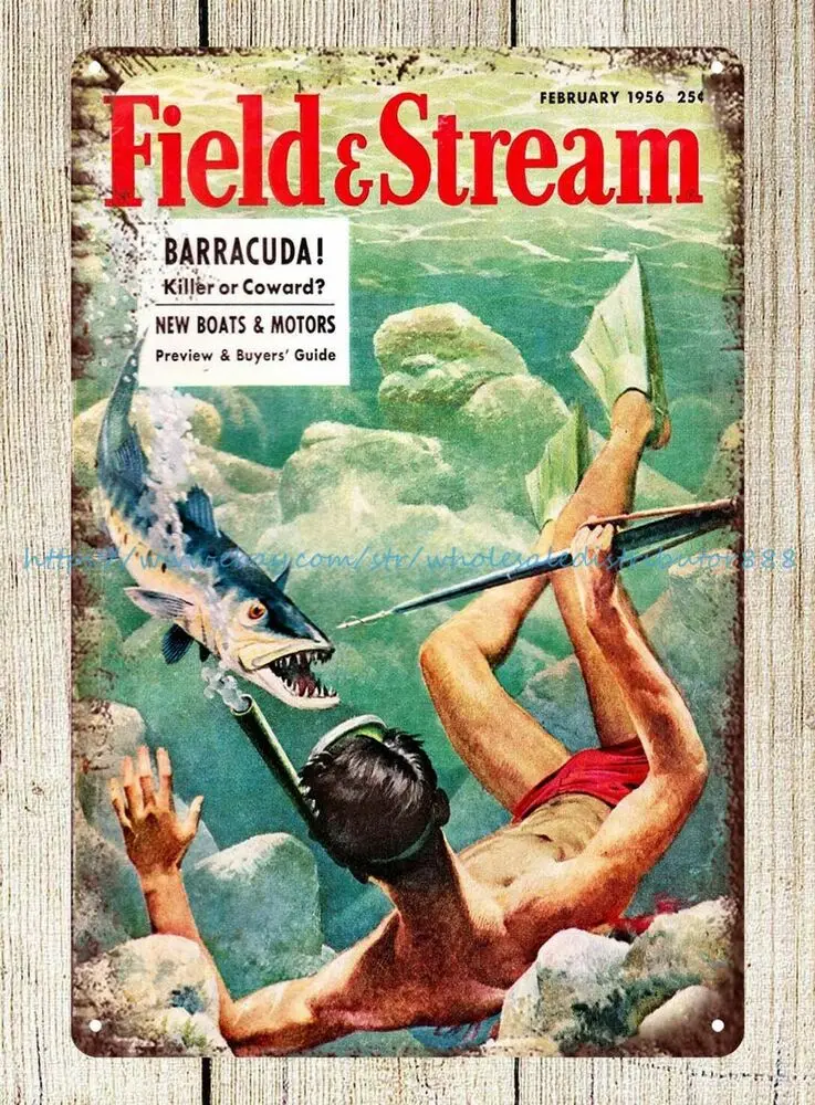 Field &amp Stream февраль 1956 Обложка Глен грохе металлический жестяной знак домашний