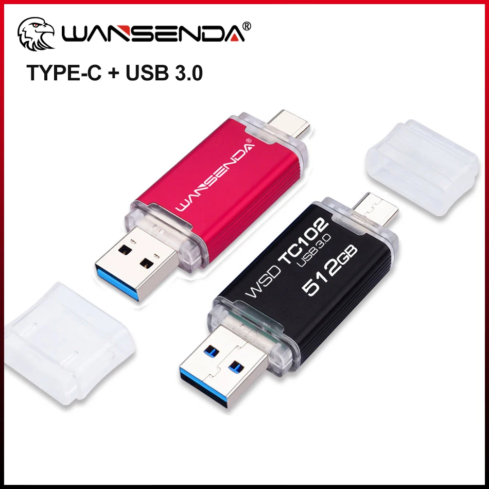 

WANSENDA Metal USB Flash Drive 512GB 256GB TYPE C Pen Drive Cle USB Stick 3.0 128GB 64GB 32GB Dual Drive Memoria USB Pendrive