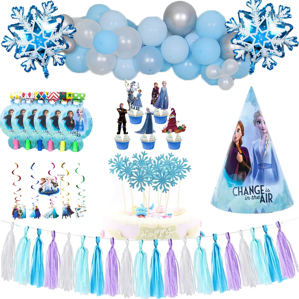 Disney Frozen 2 Elsa Snow Princess Theme Party Paper Plates Cups Banner Cake Topper First Birthday Decoration Girl Baby Favor