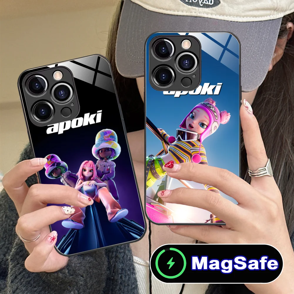Чехол для мобильного телефона KPOP Apoki iPhone 16 15 14 13 12 11 Pro Max Plus Mini MagSafe беспроводная