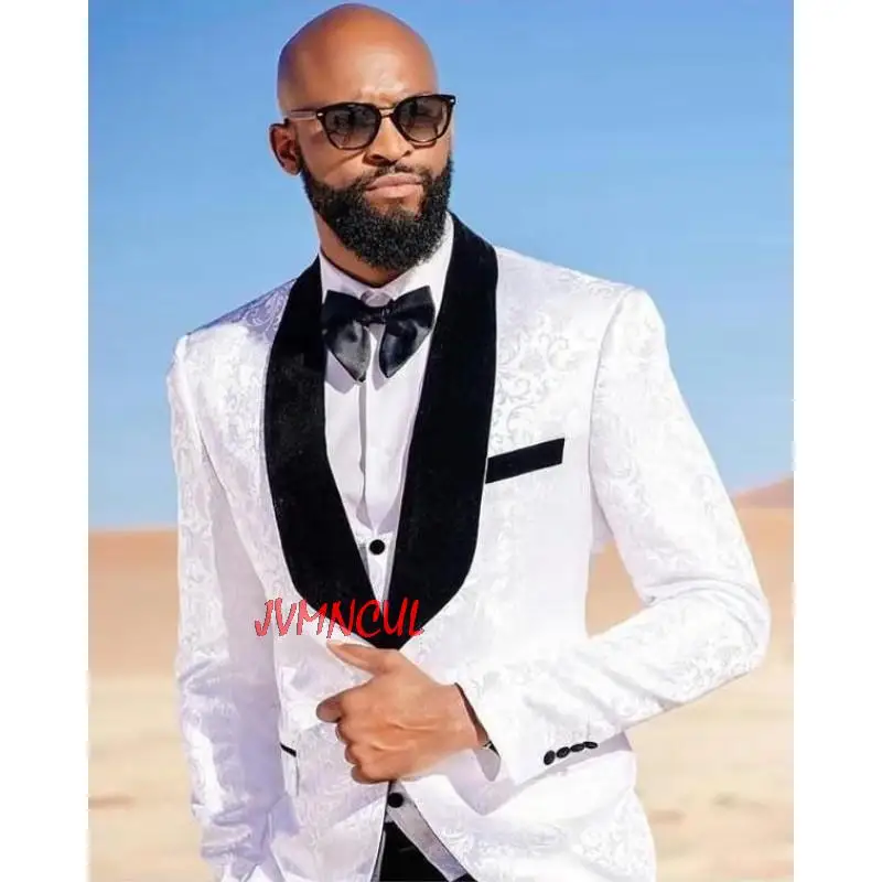 

2022 New Groom Tuxedos Shawl Black Lapel Groomsmen One Button Men Suits Wedding Prom Best Man 3 pcs Suits Sets terno masculino