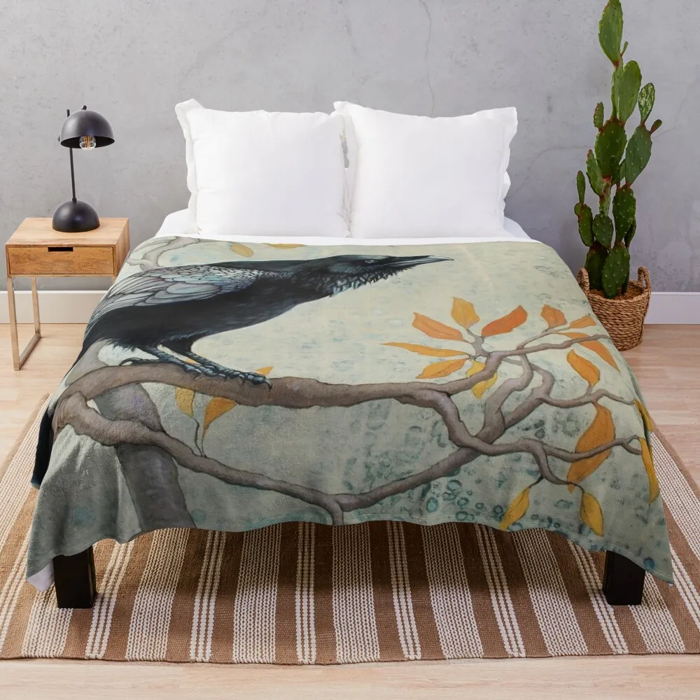 Осенний ворон - огонь птица Poe the raven Corvid lover пледы роскошные утолщенные одеяла для