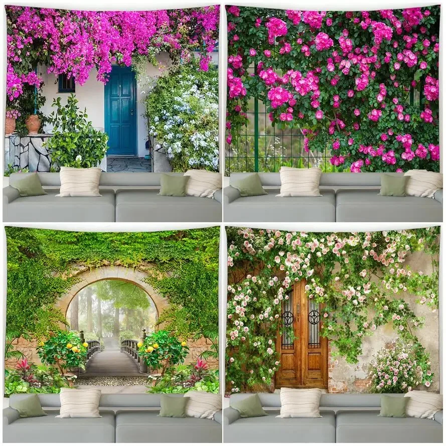 Итальянский уличный цветочный гобелен винтажная архитектура садовые цветы