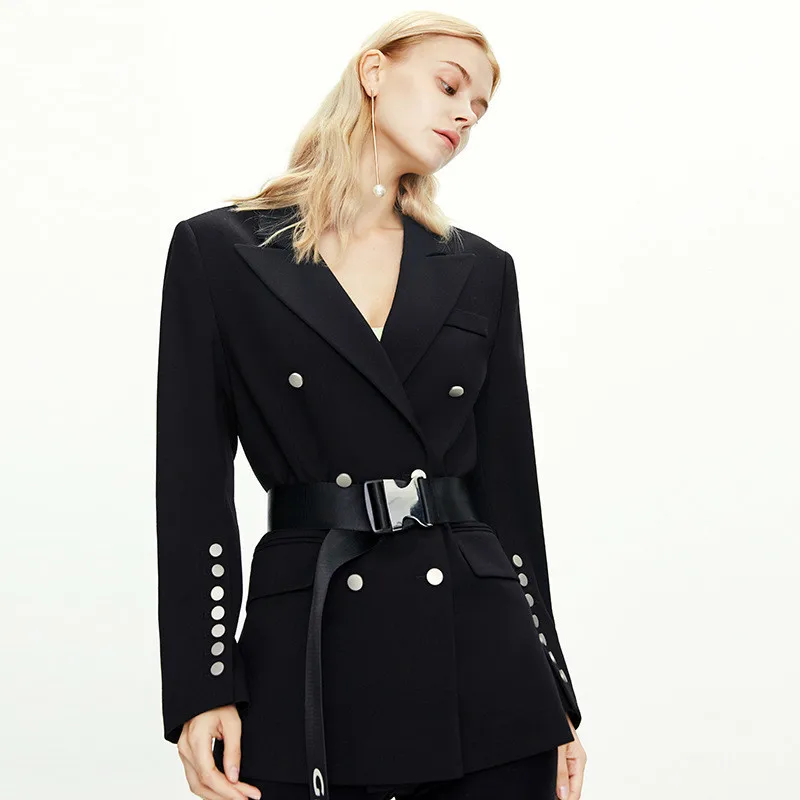 Autumn Winter Women Small Suit European Long Double Breasted Fashion Counter Suit Temperament Jacket