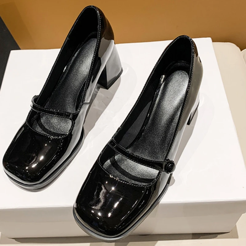 

туфли женские 2022 тренд обувь лолита туфли на высоком каблук свадебные Туфли-лодочки женские на высоком квадратном каблуке, Классические однотонные кожаные Туфли Мэри Джейн в ретро стиле, вечерние туфли, весна-осень