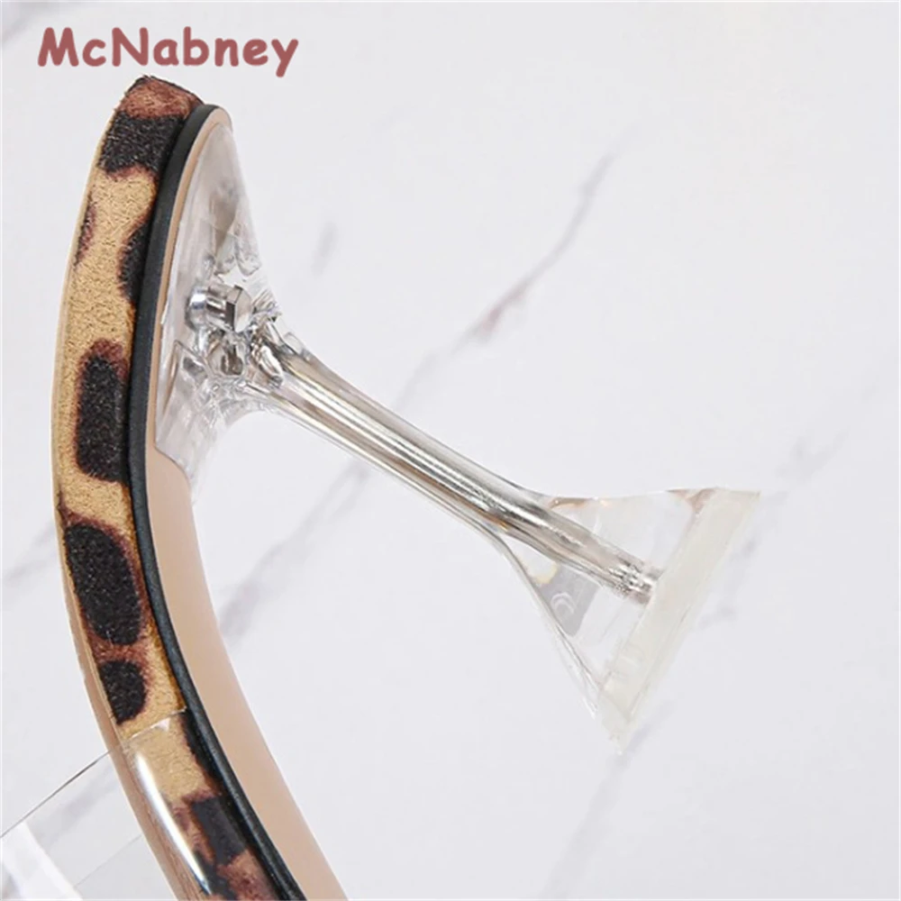Sexy Leopard Print Sandals Open Toe High Heels Women Transparent Crystal Stilettos Slippers Shoes 2023 Summer Fashion Sandals
