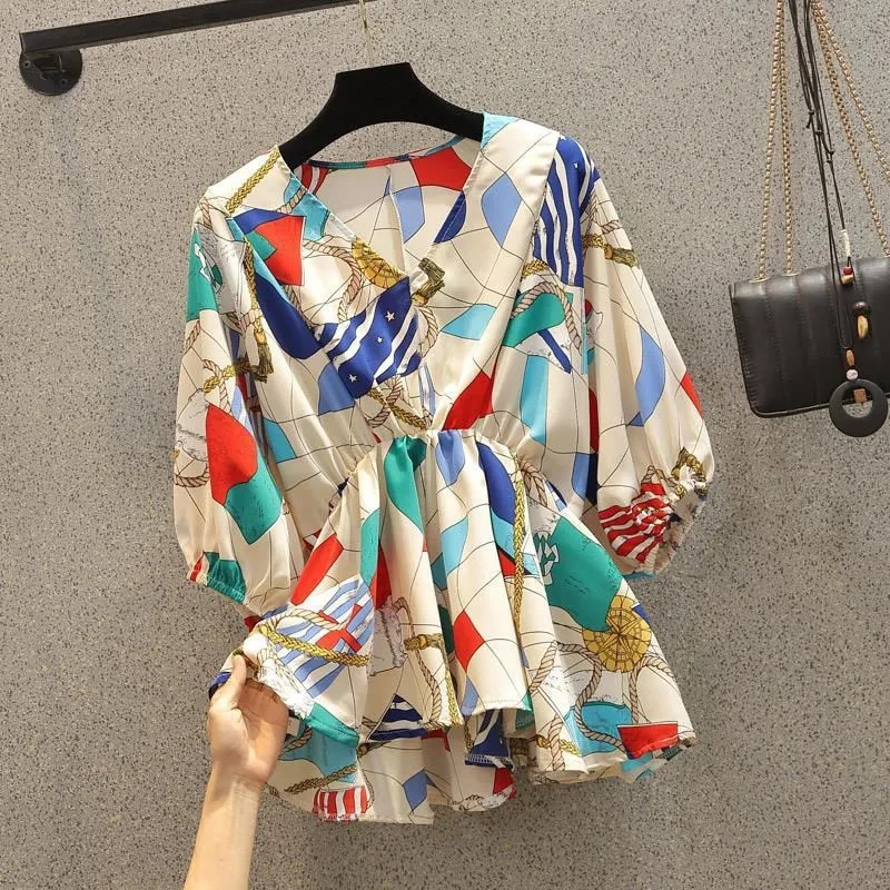

Fat Sister V-neck Blouse Women Fashion Loose Belly Cover Women 2023 Spring And Summer Micro-Fat Age-reducing Chiffon Shirt