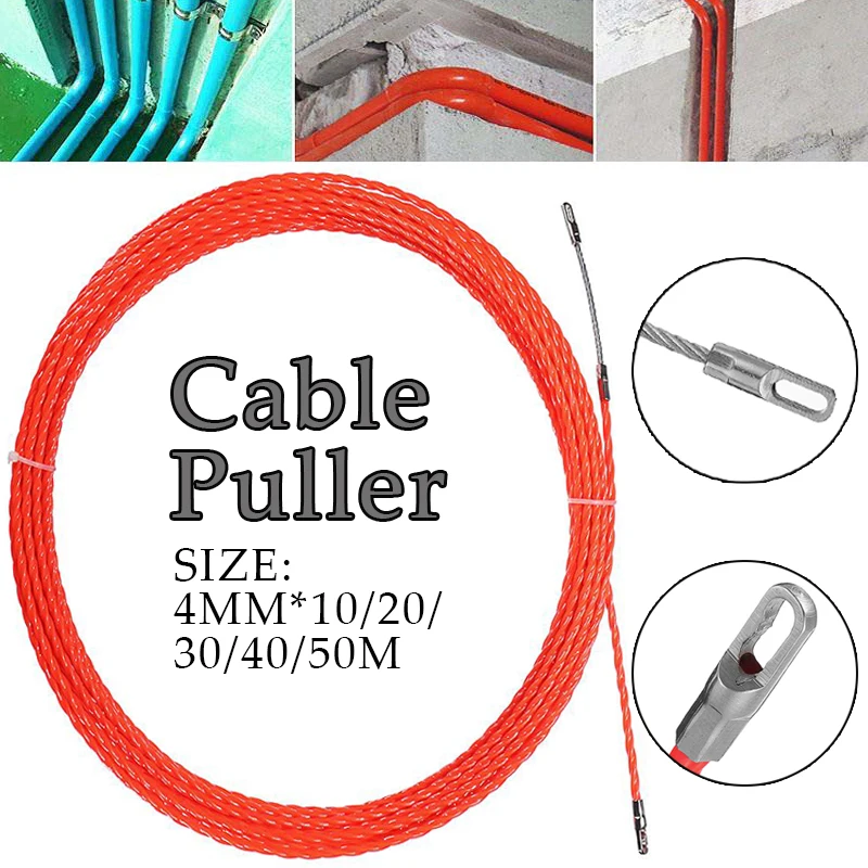 

Red Cable Puller Fish Tape 4mm 10M-50M Fiberglass Reel Push Puller Wire Cable Duct Telecom Electrical Wall Wire Conduit Tool